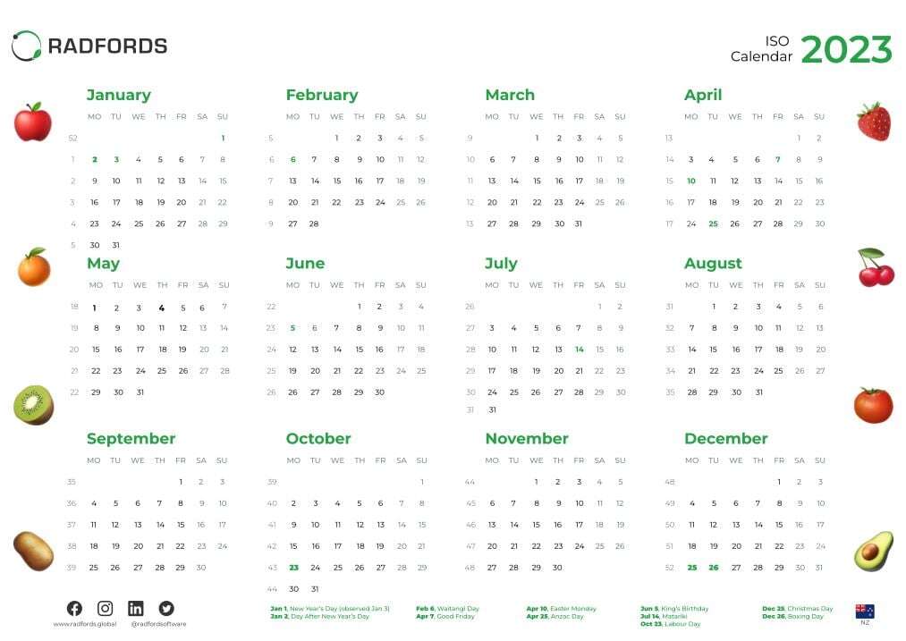 Radfords NZ ISO Calendar 2023